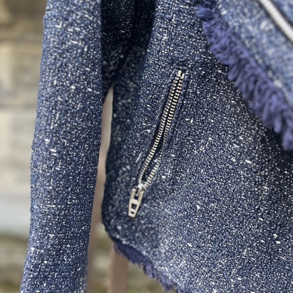 Blank NYC zippered motorcycle tweed blue jacket, silver hardware - Picture 10 of 12